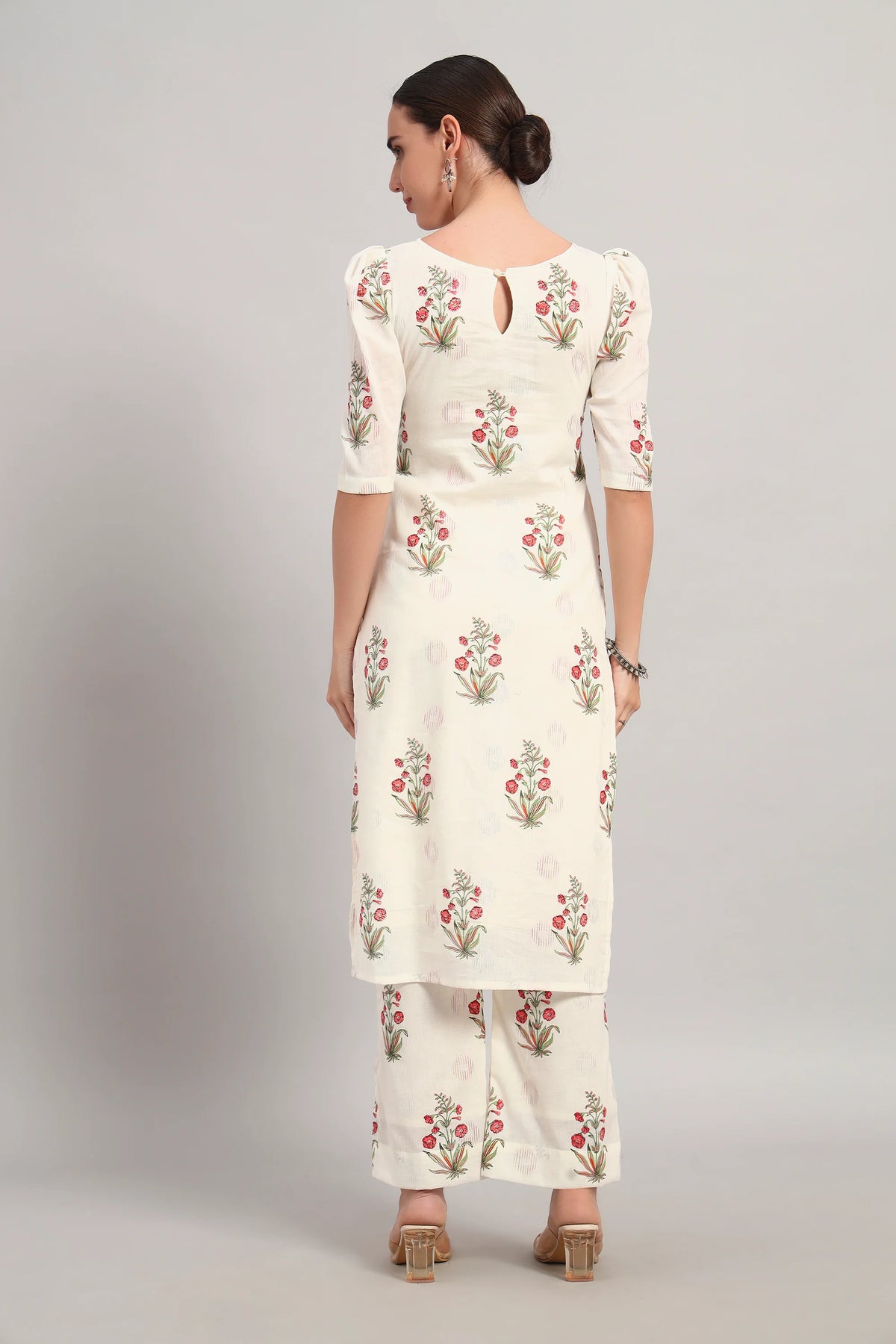 Dufftar Diaries Kurta Set, Floral Beige
