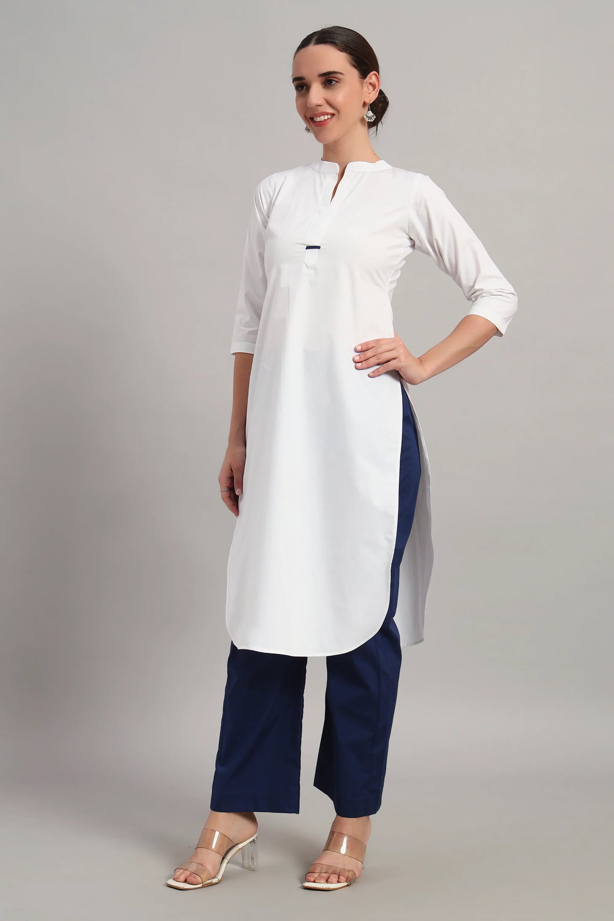 Classic Har Din, Kurta Set White & Bllue