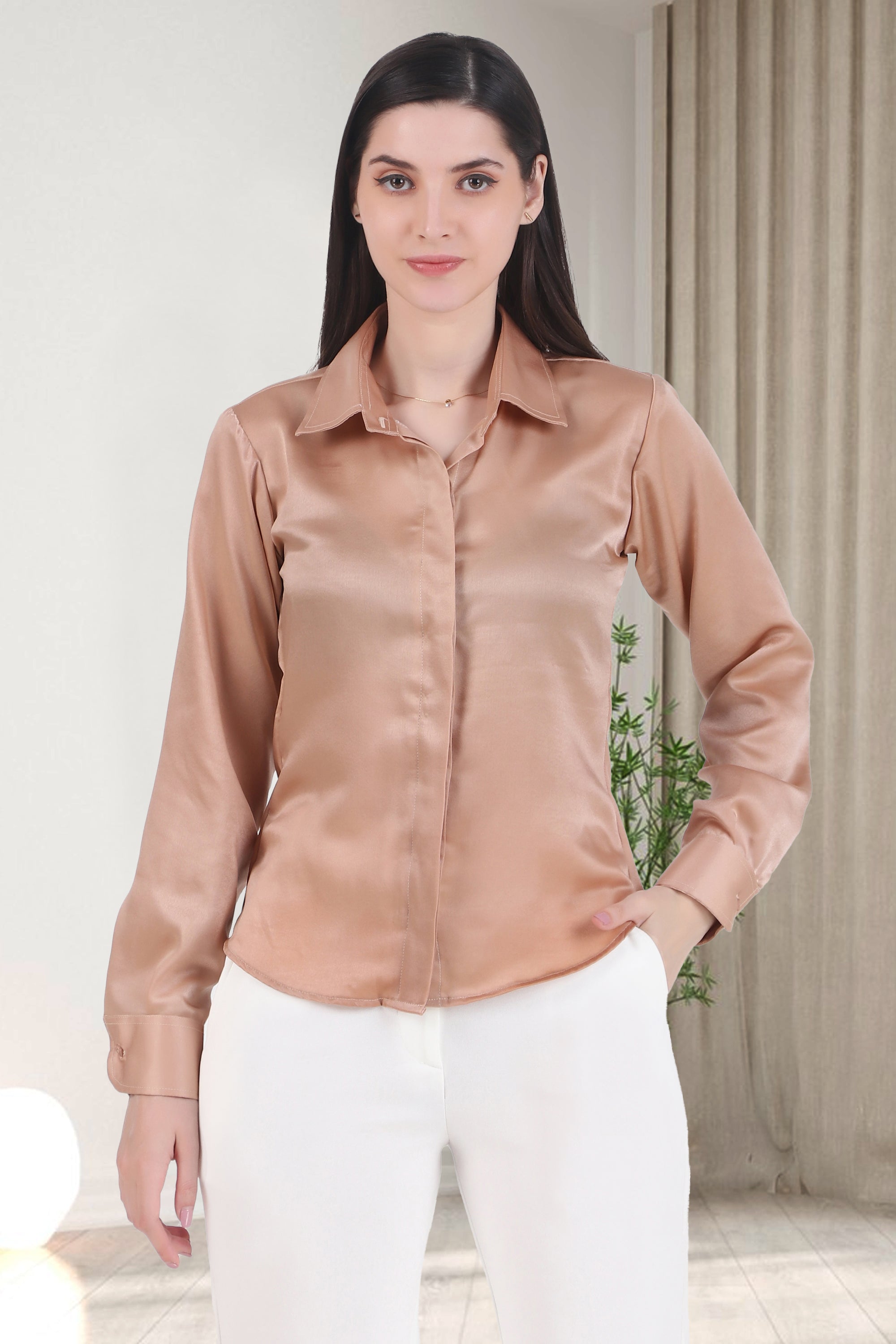 Button down satin shirt online