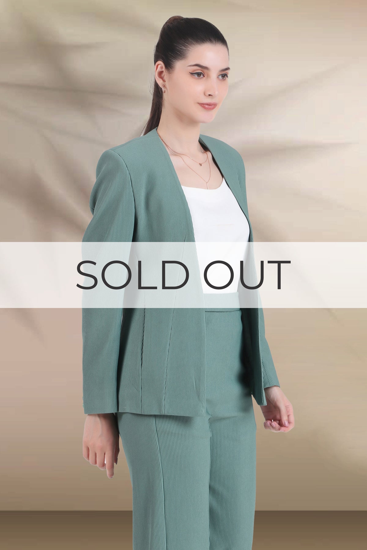 Front Open Style Blazer with Flowing Trousers, Sea Green