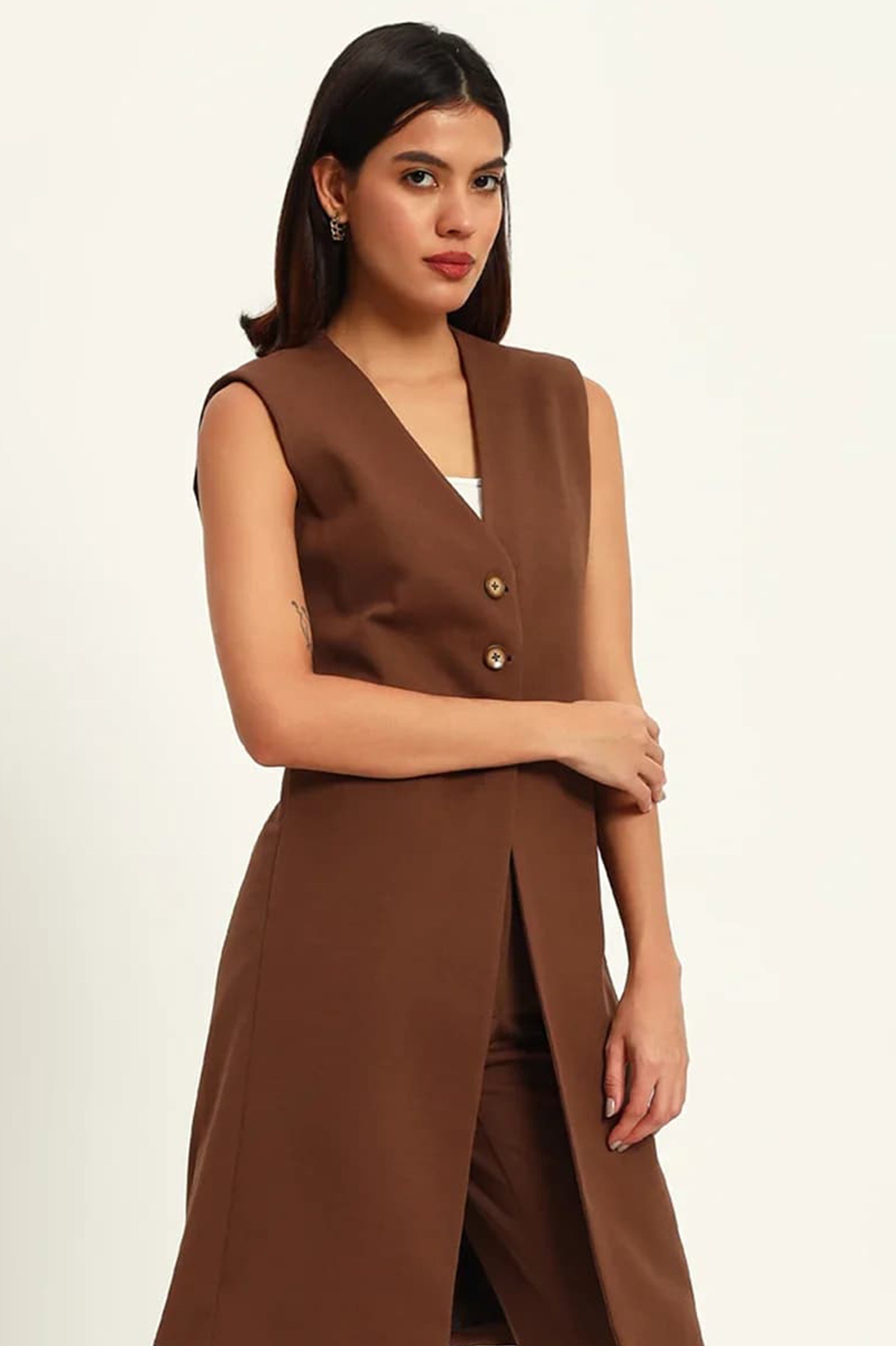 Majestic Longline Blazer Duo Co-ord – Brown