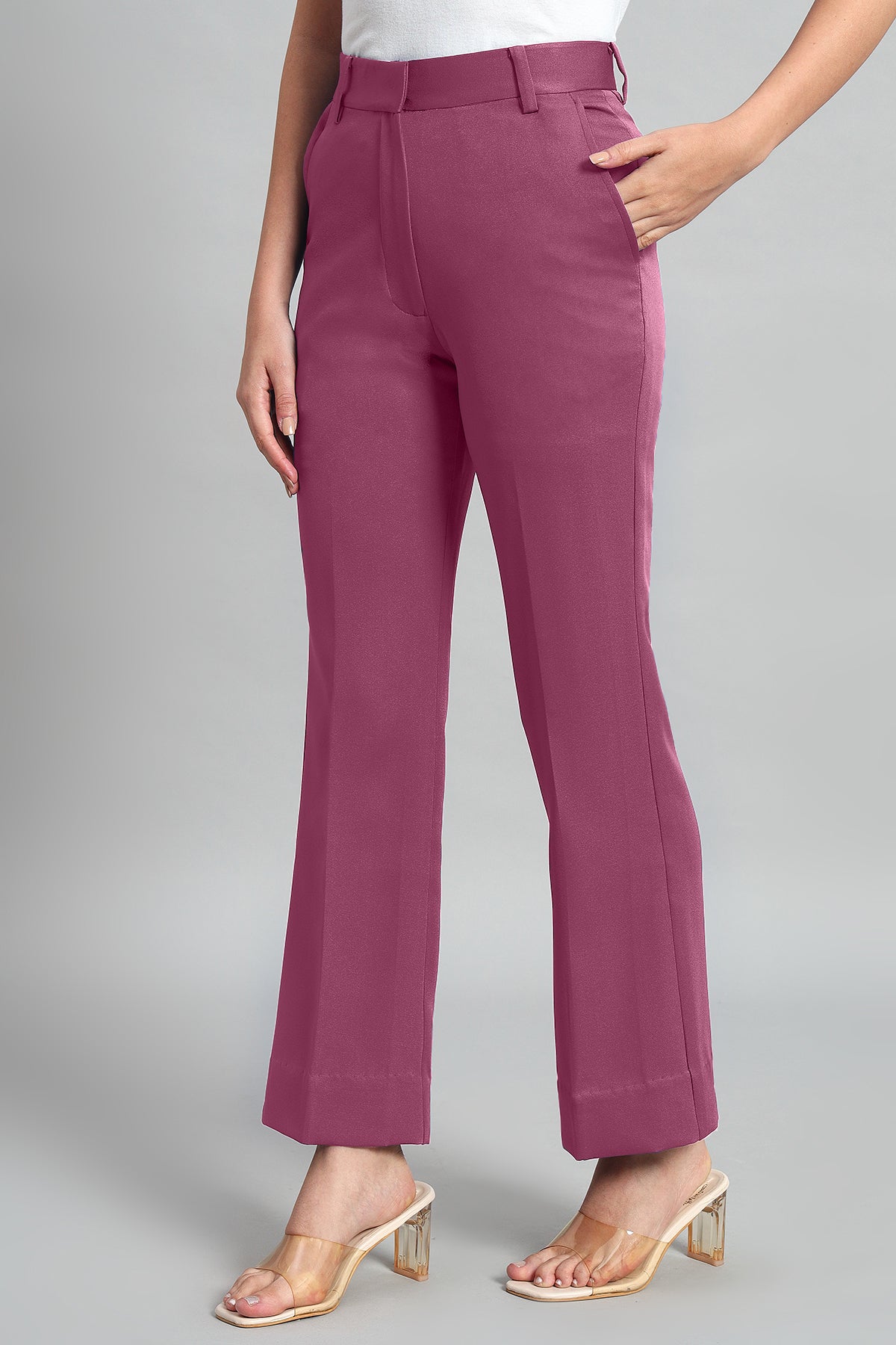 Flared Bootcut Trousers, Dusky Mauve