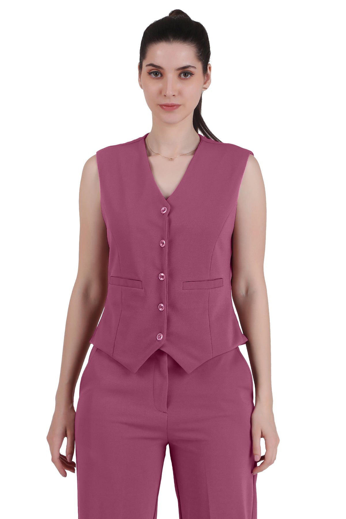 V Neck Tailored Waistcoat, Dusky Mauve