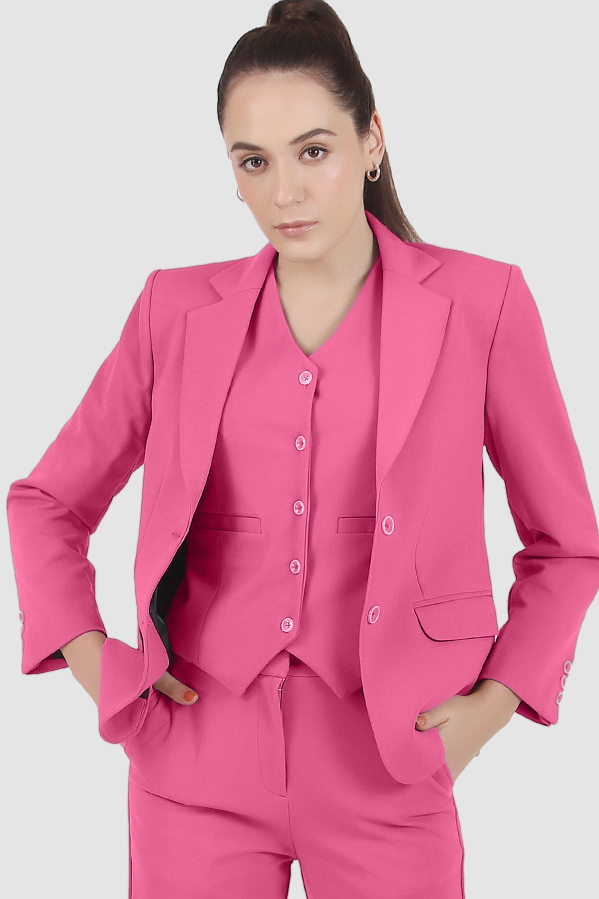 Stretch Crepe Single Breasted Blazer, Pink