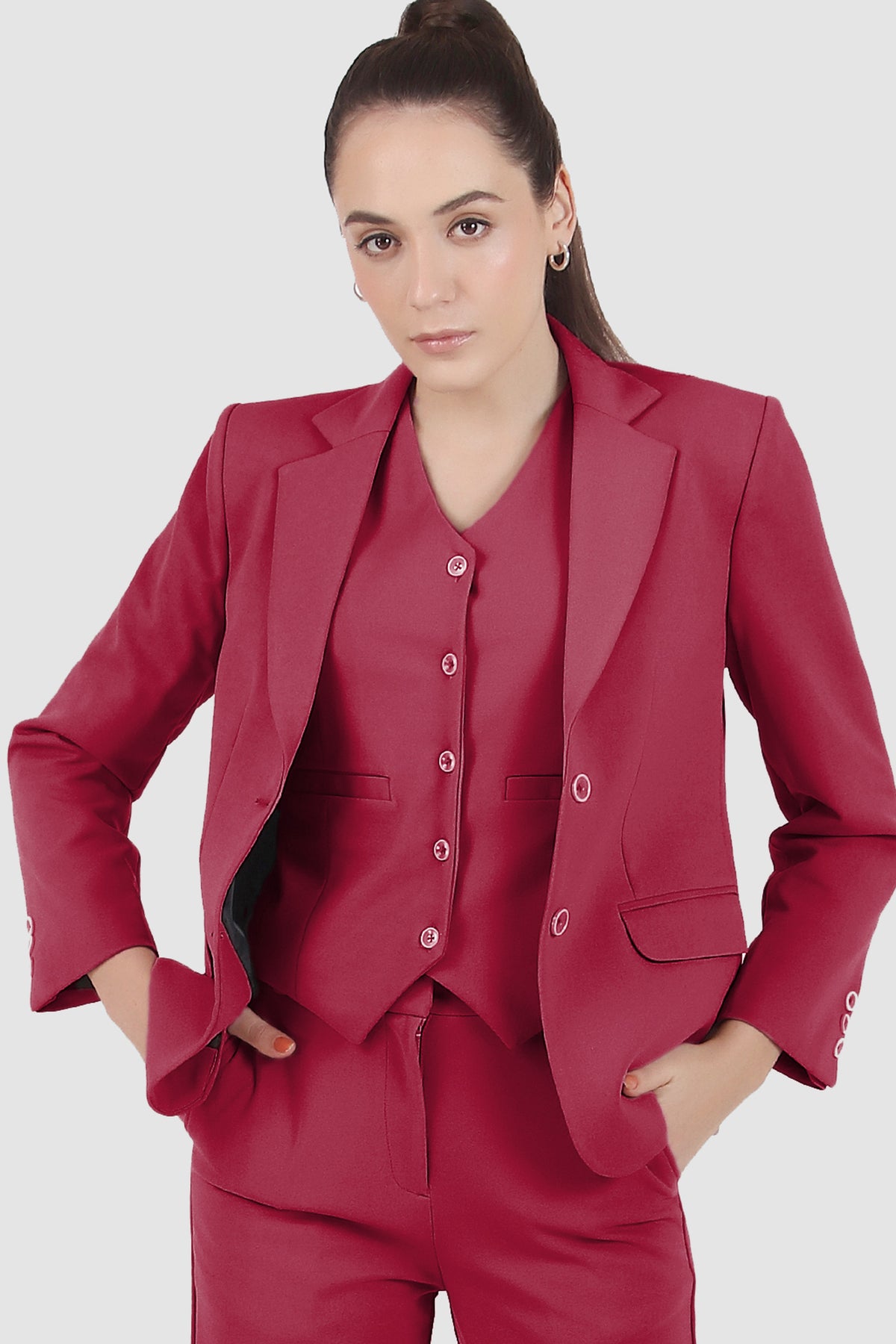 Stretch Crepe Single Breasted Blazer, Red