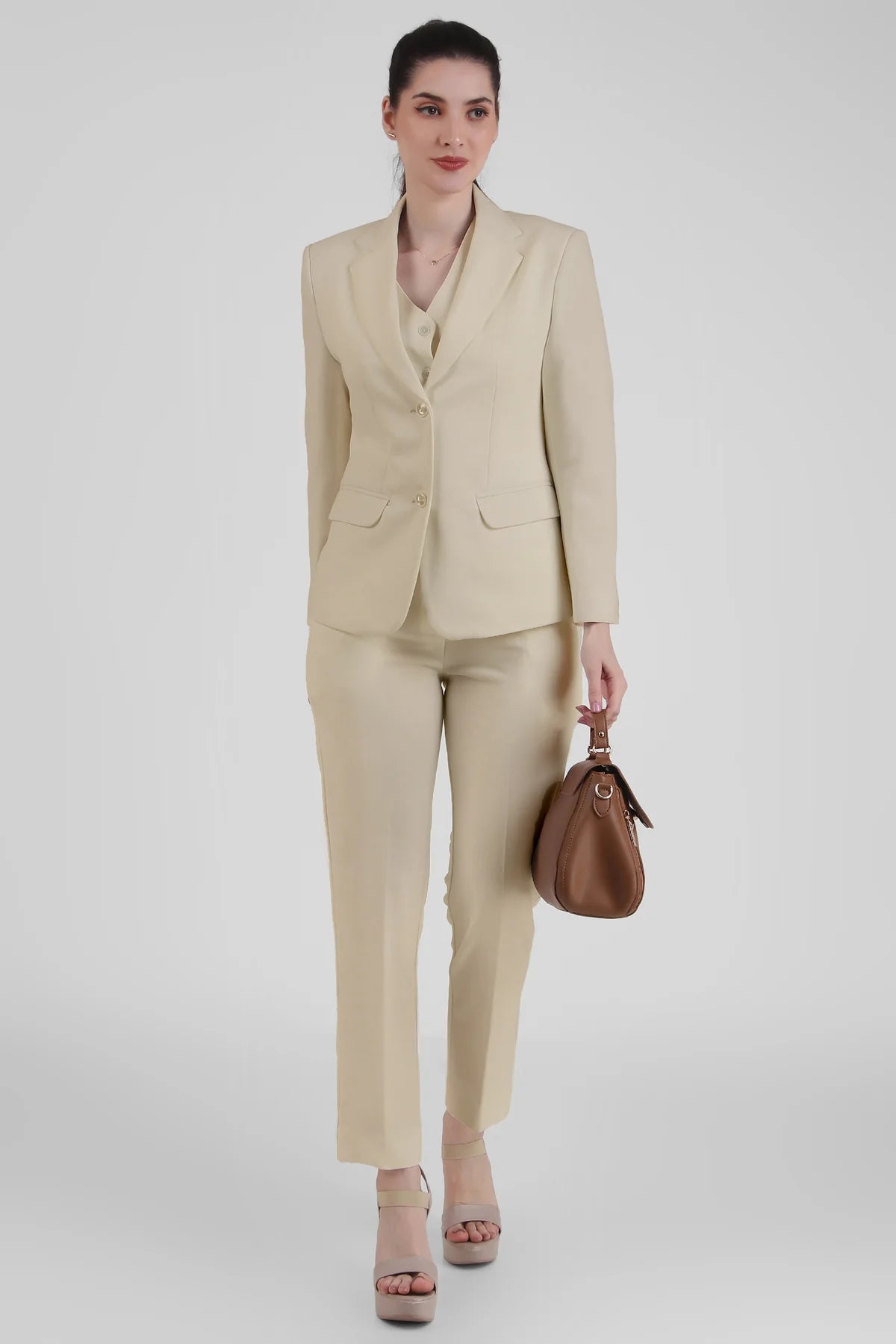 Stretch Crepe Single Breasted Blazer, Sand