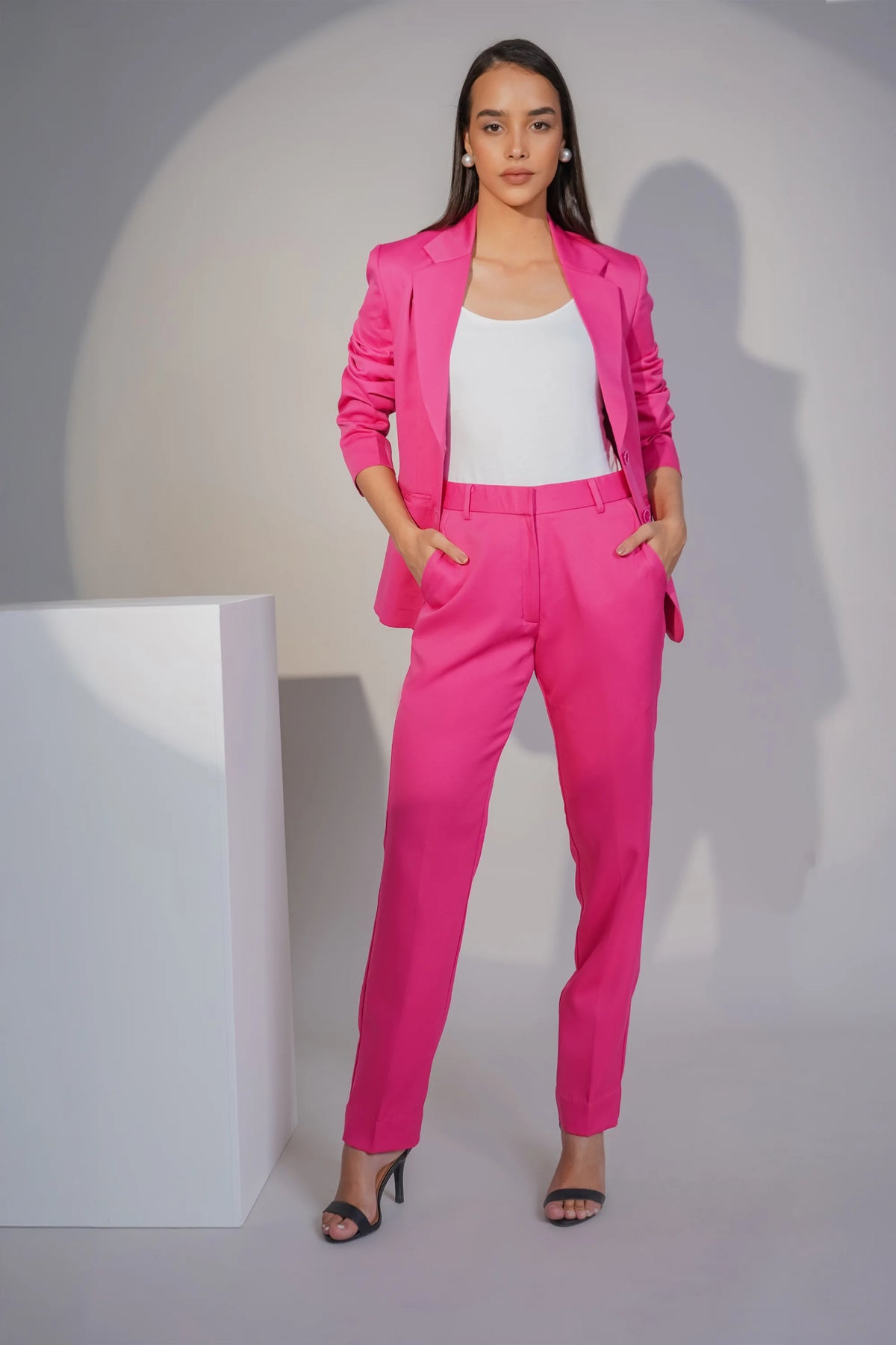 Eternal Office Blazer with Pants Power Suit, Fuchsia