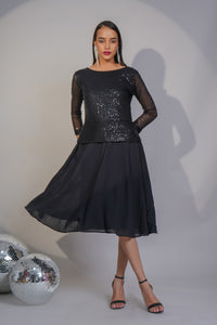 Taareef Trail Sequin Midi Dress – Black