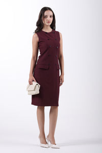 Double Breasted Wine Sheath Dress – Wine Pinstripe