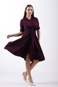 Front Tie-Waist Fit & Flare Midi Dress – Plum
