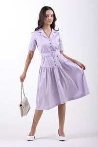 Signature 2-Ply Cotton Gingham Structured Midi Dress – Lilac