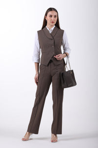 Houndstooth 3-Piece Trouser Co-ord Set – Brown