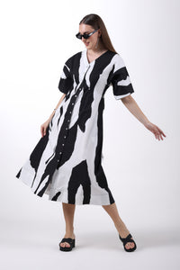Monochrome Motion Cotton Midi Dress