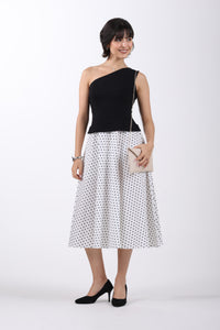 Polka Fusion One-Shoulder Cotton Midi Dress