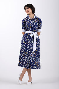 Checkmate Cotton Shirt Dress – Navy Blue