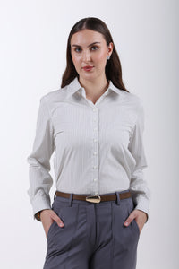 Signature 2-Ply Cotton Pinstripe Regular Fit Shirt – Grey