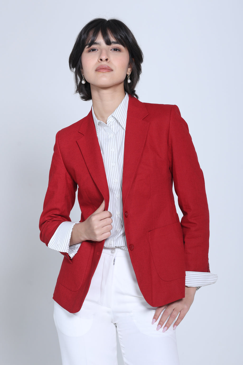 Classic Structure Belgian Linen Blazer – Red