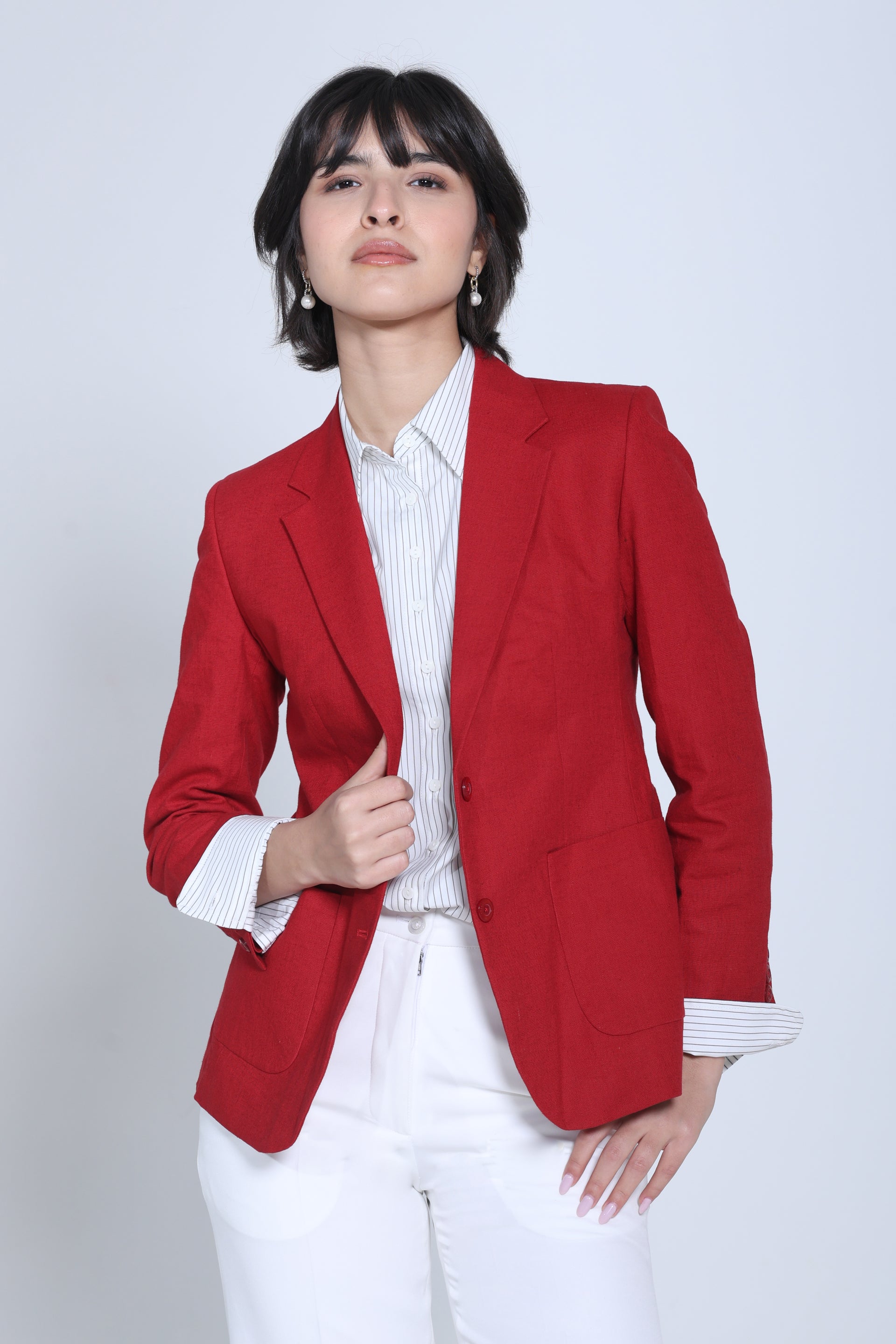 Classic Structure Belgian Linen Blazer – Red