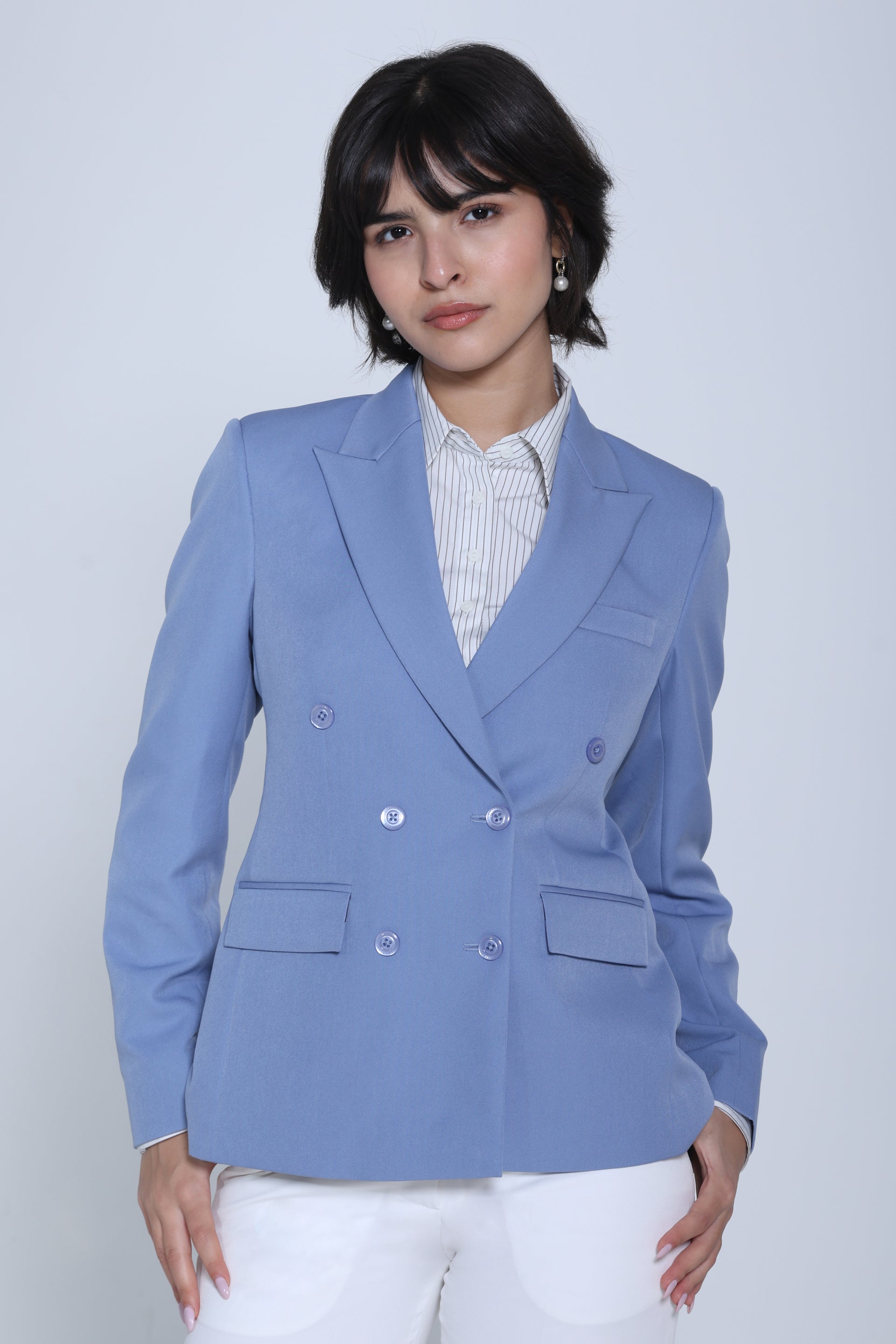 Limitless Command Double-Breasted Blazer – Denim Blue