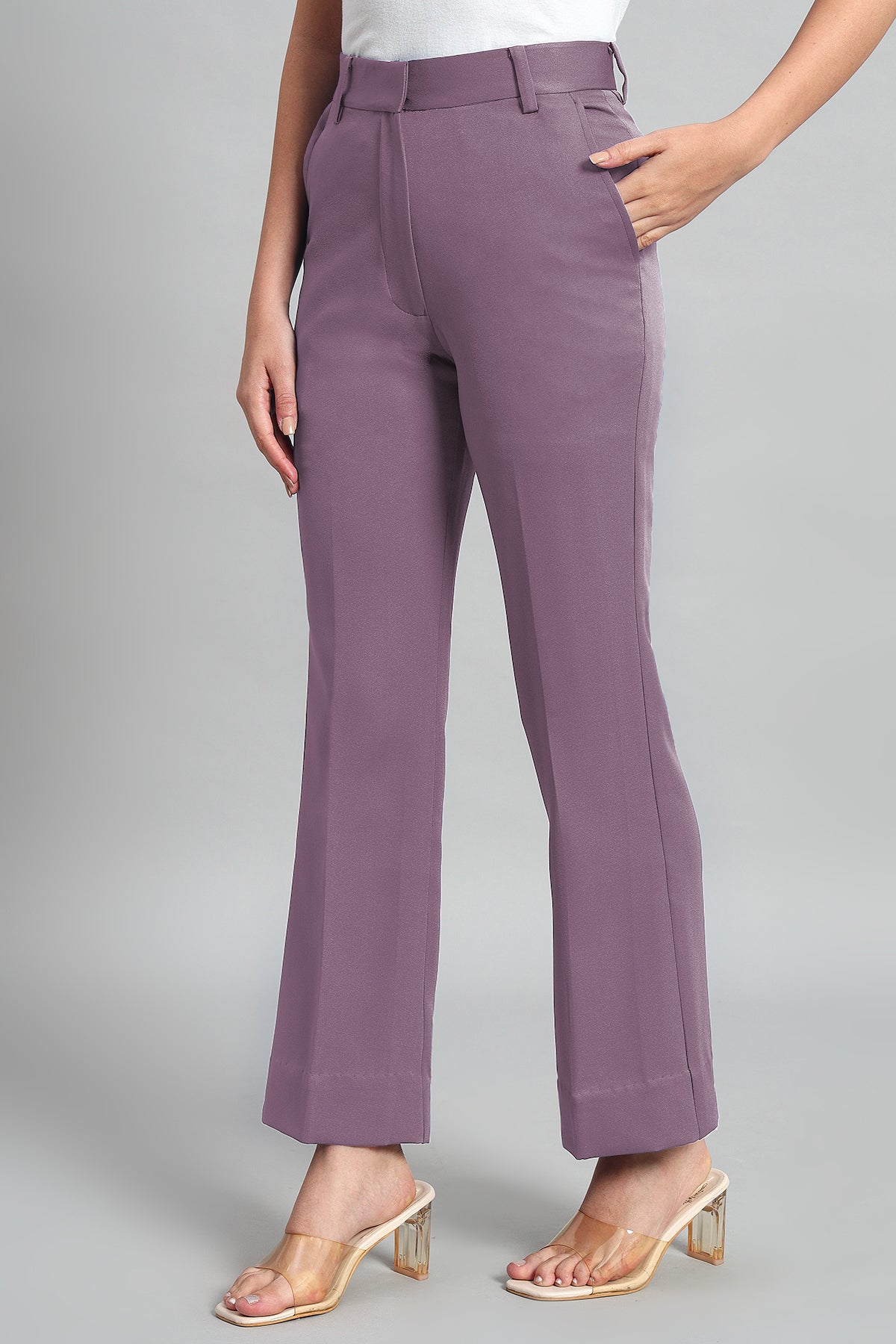 Flared Bootcut Trousers, Dusky Mauve