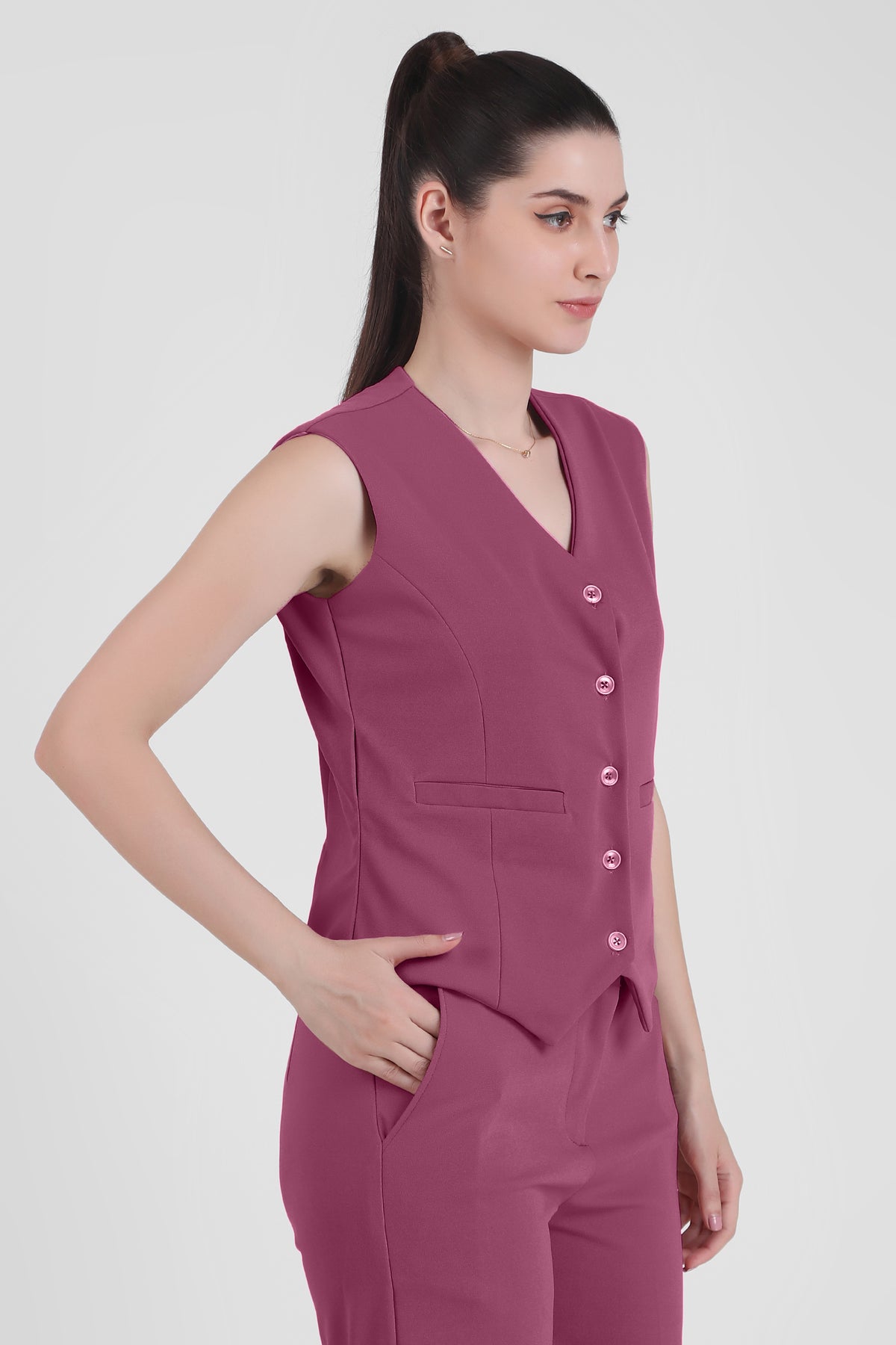 V Neck Tailored Waistcoat, Dusky Mauve