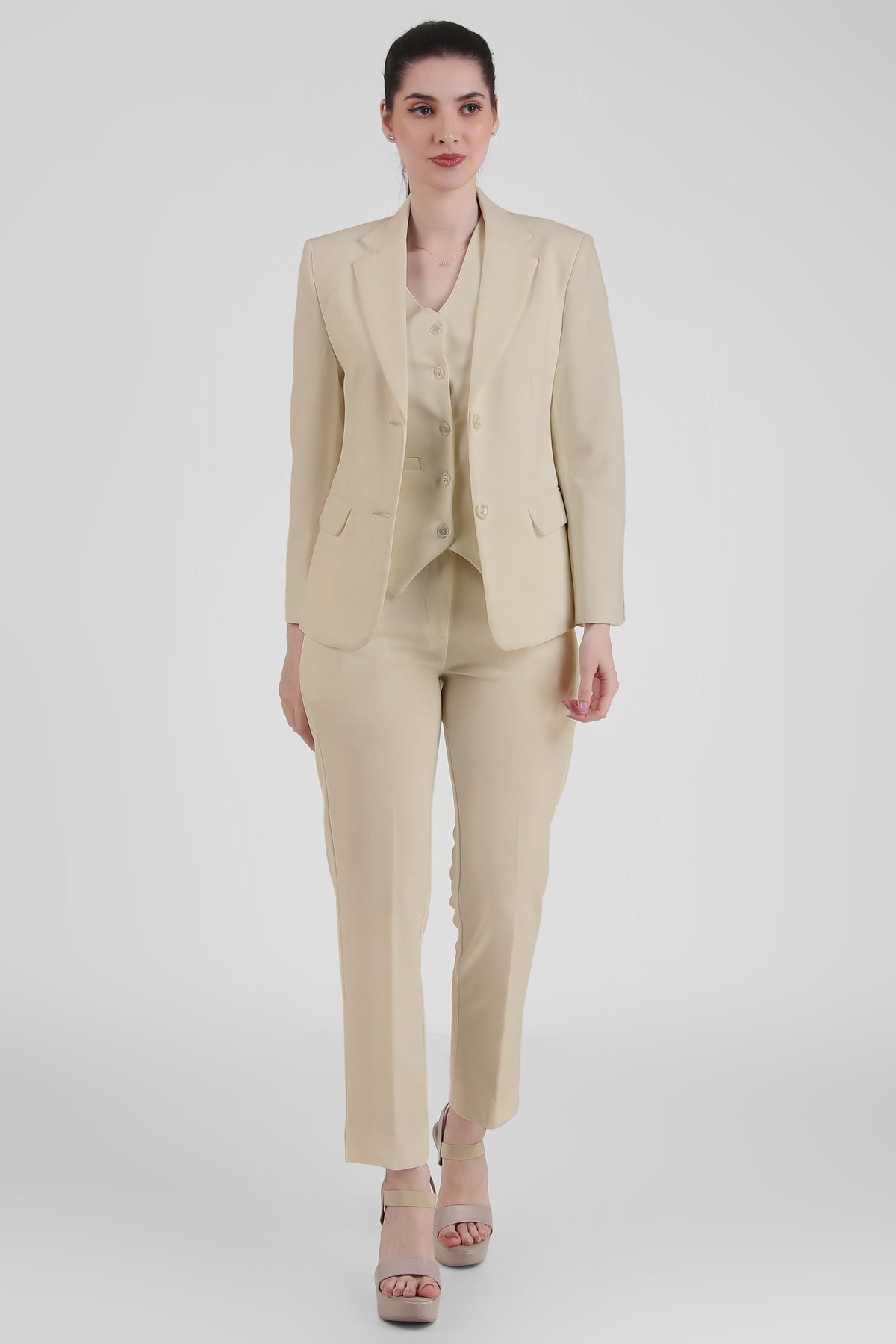 Power : 3 Piece Suit Set : Waistcoat Blazer Pant in Sand