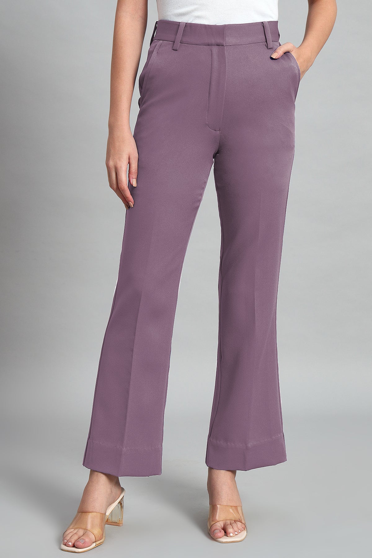 Flared Bootcut Trousers, Dusky Mauve