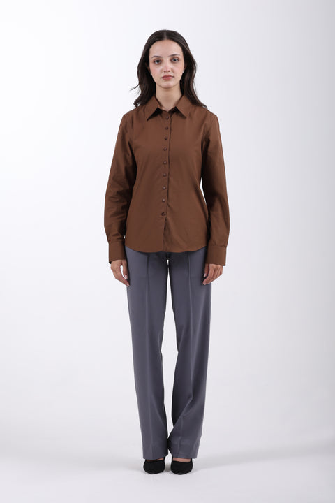 Signature 2-Ply Cotton Regular Fit Shirt – Brown