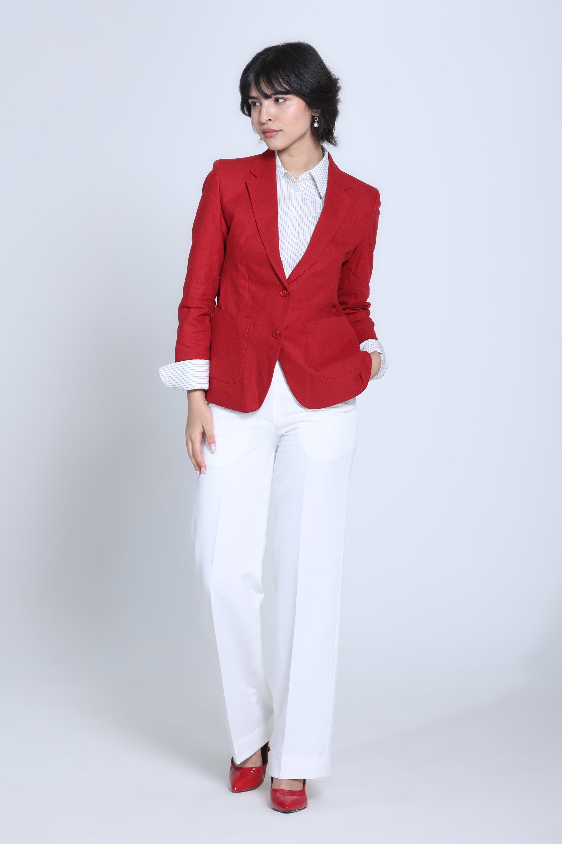 Classic Structure Belgian Linen Blazer – Red
