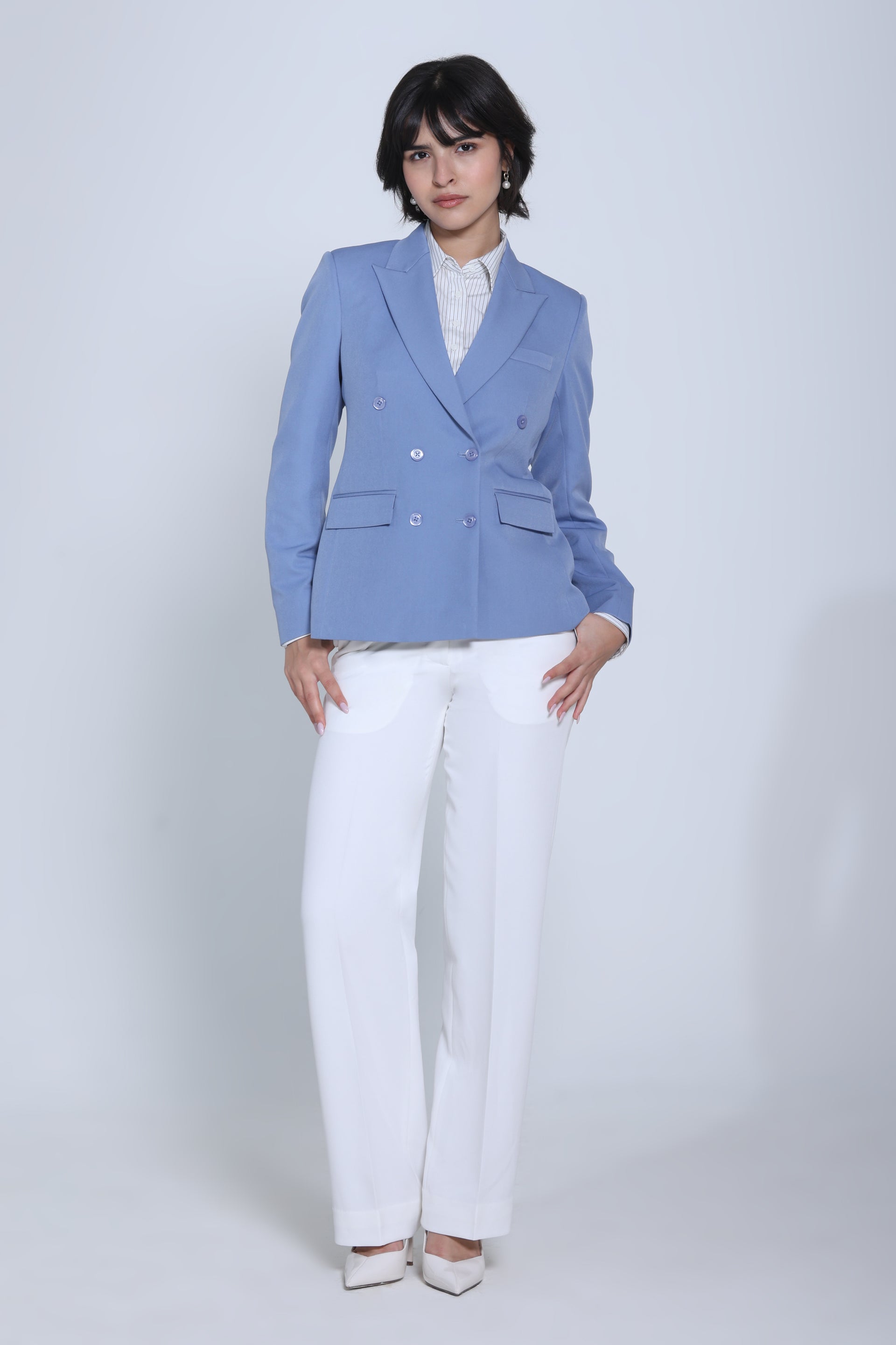 Limitless Command Double-Breasted Blazer – Denim Blue
