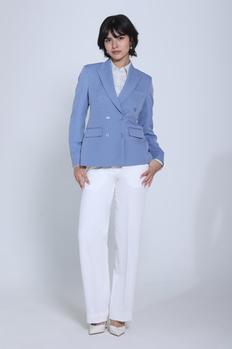 Limitless Command Double-Breasted Blazer – Denim Blue