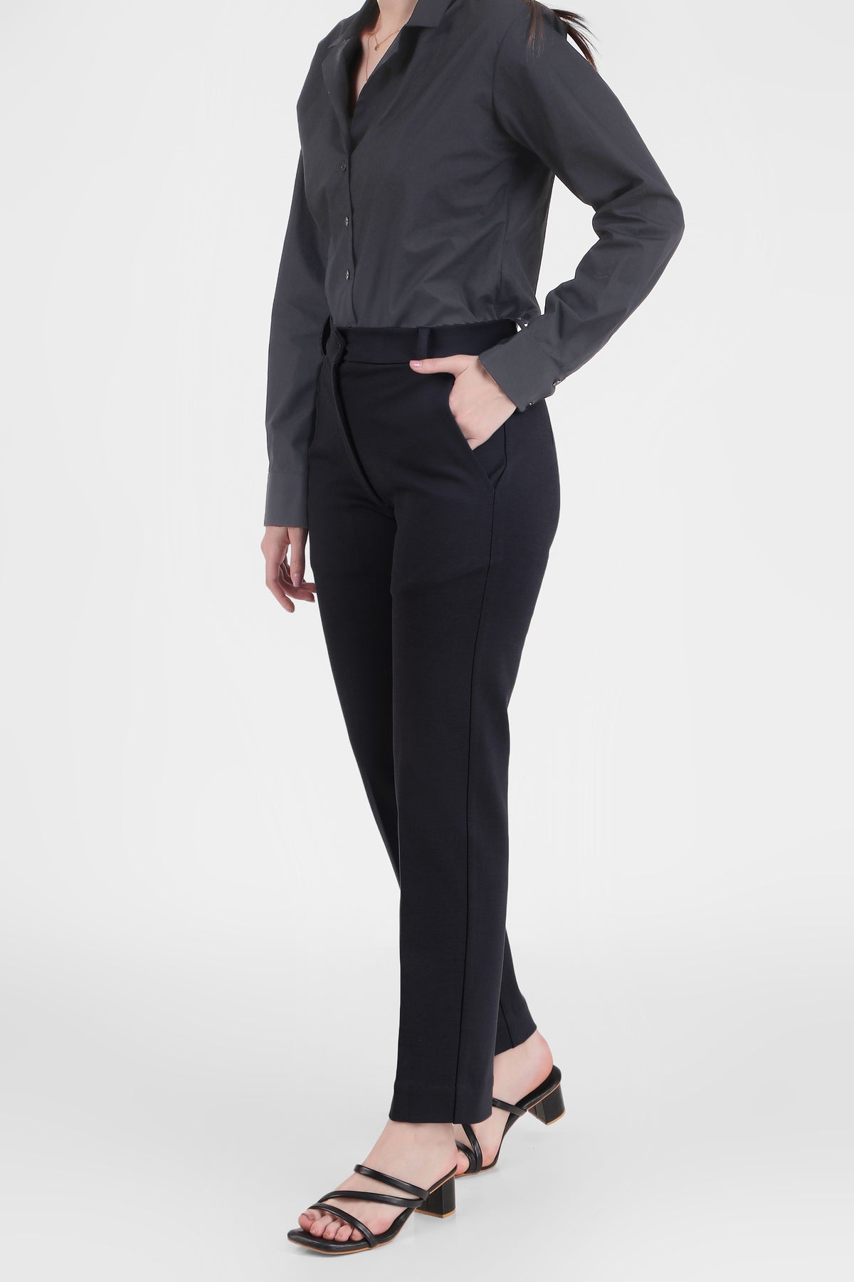 Tapered Fit Stretch Pants (High Rise), Black