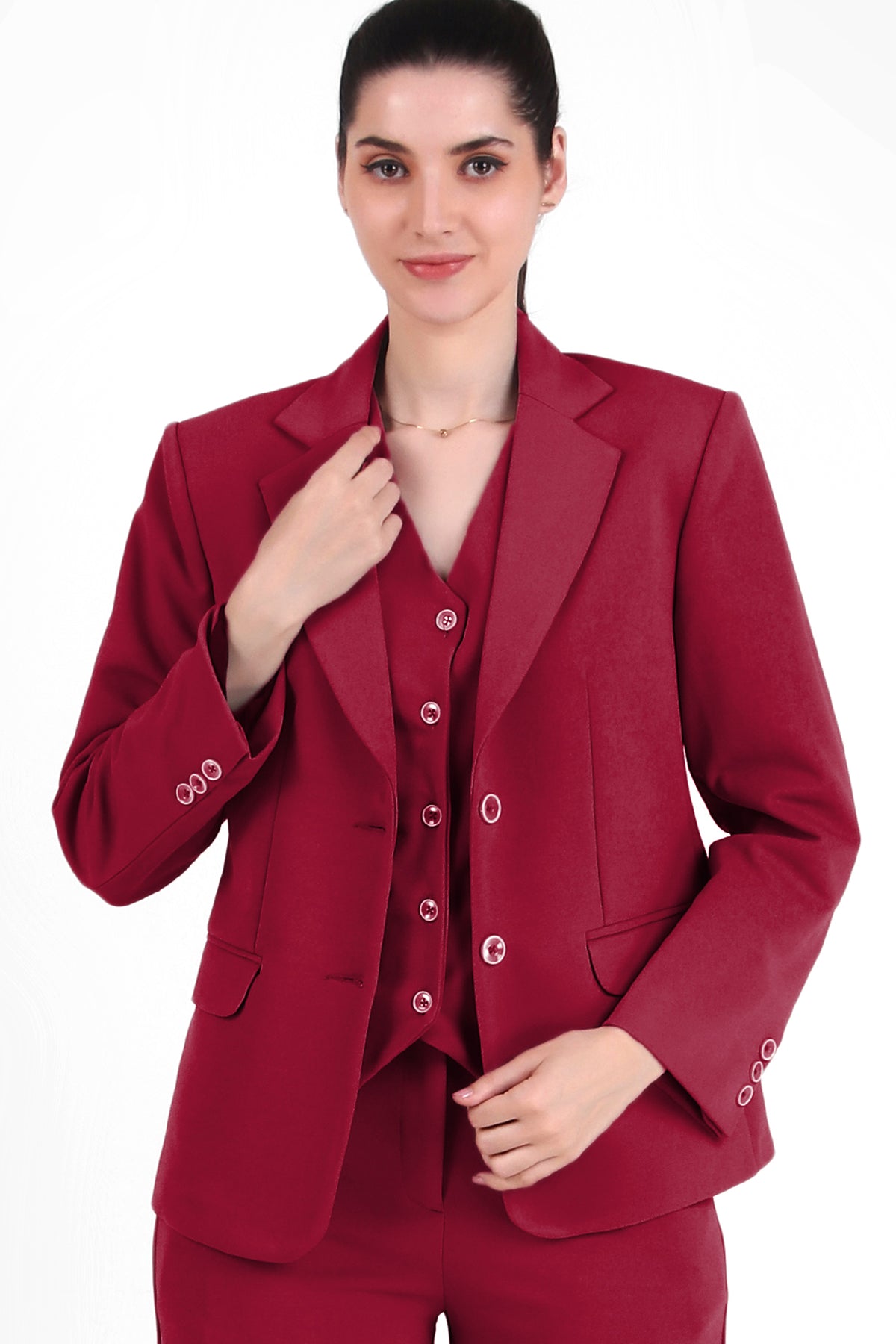 Stretch Crepe Single Breasted Blazer, Red