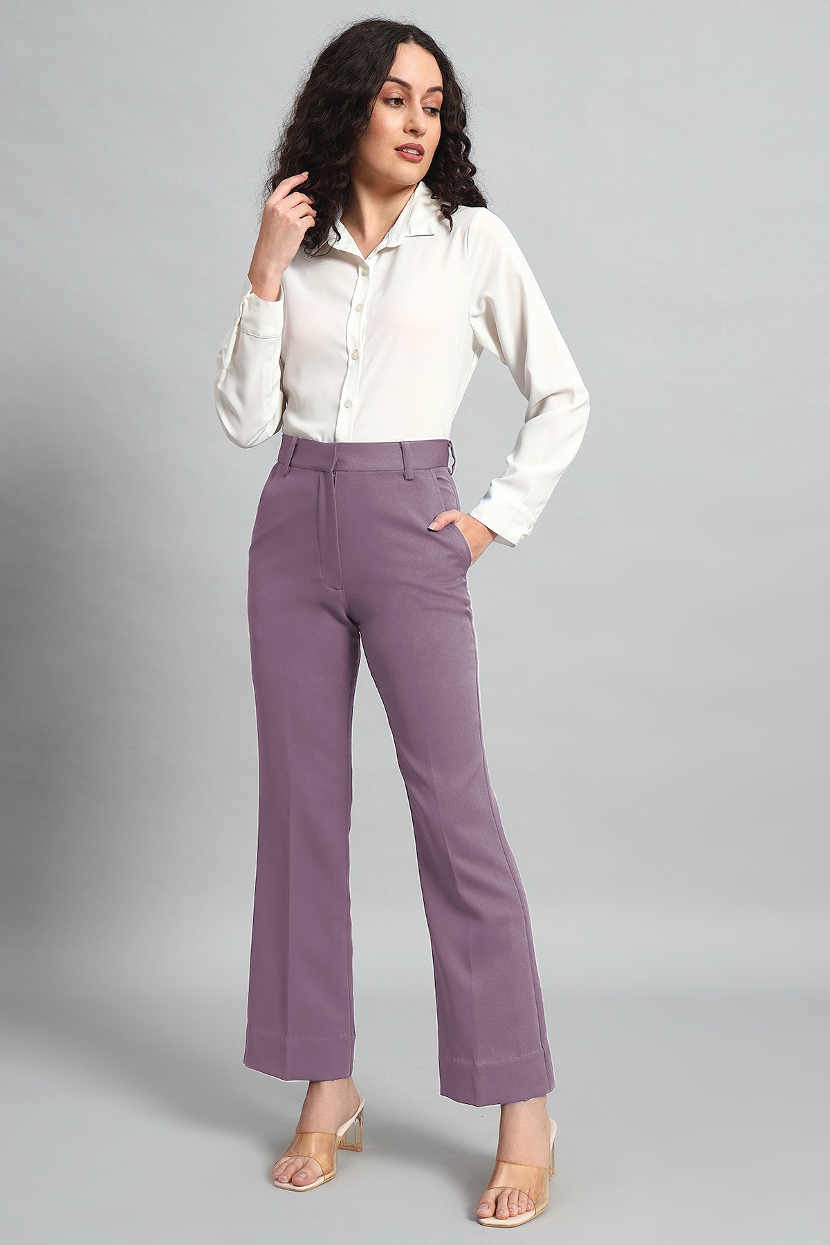 Flared Bootcut Trousers, Dusky Mauve