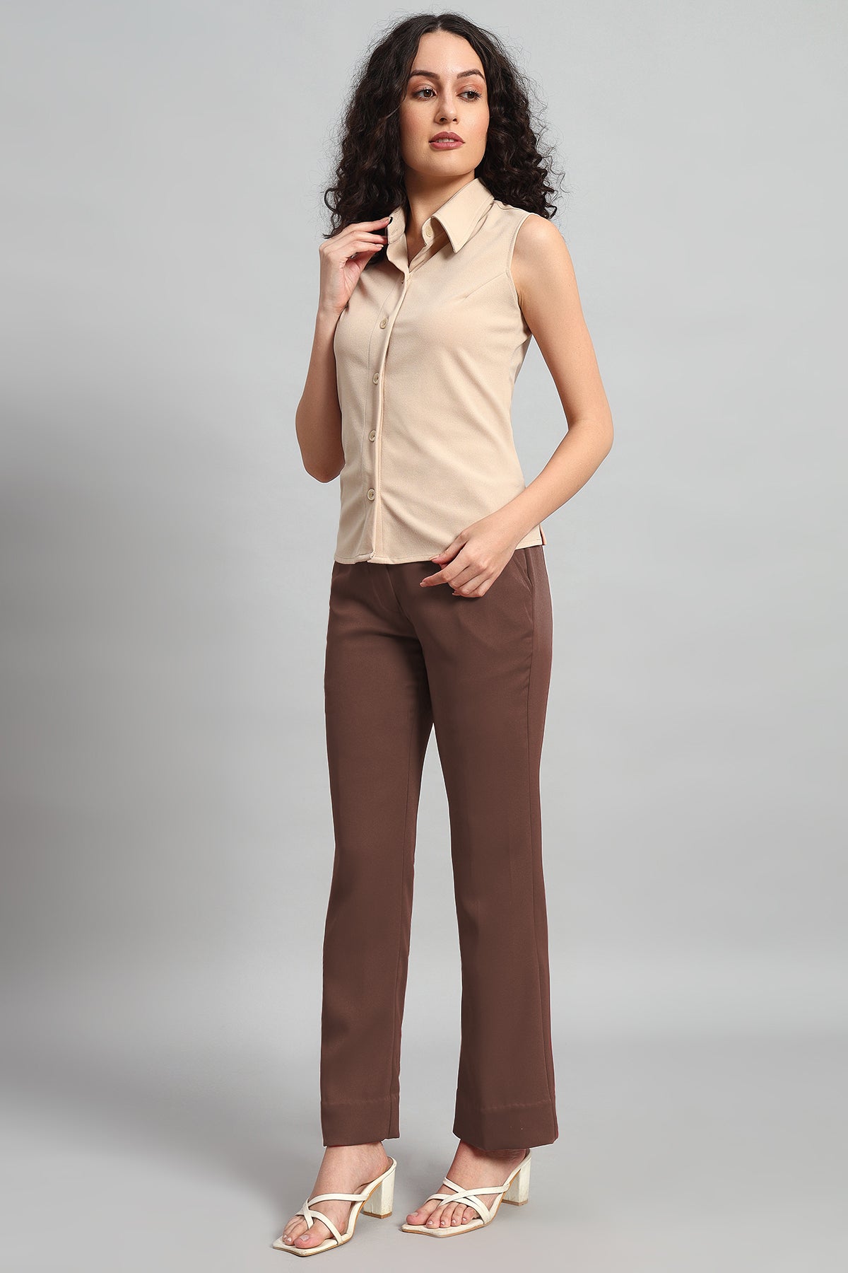 Flared Bootcut Trousers, Brown