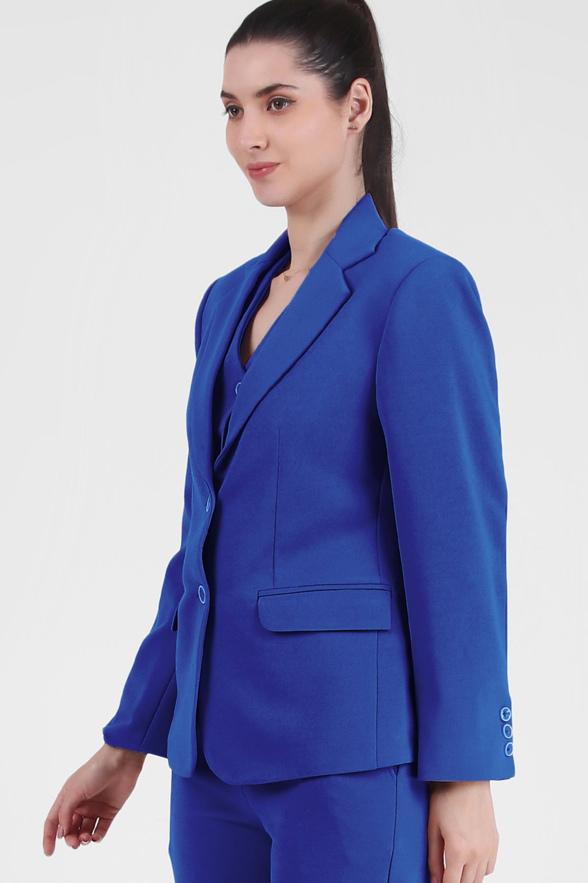 Stretch Crepe Single Breasted Blazer, Blue