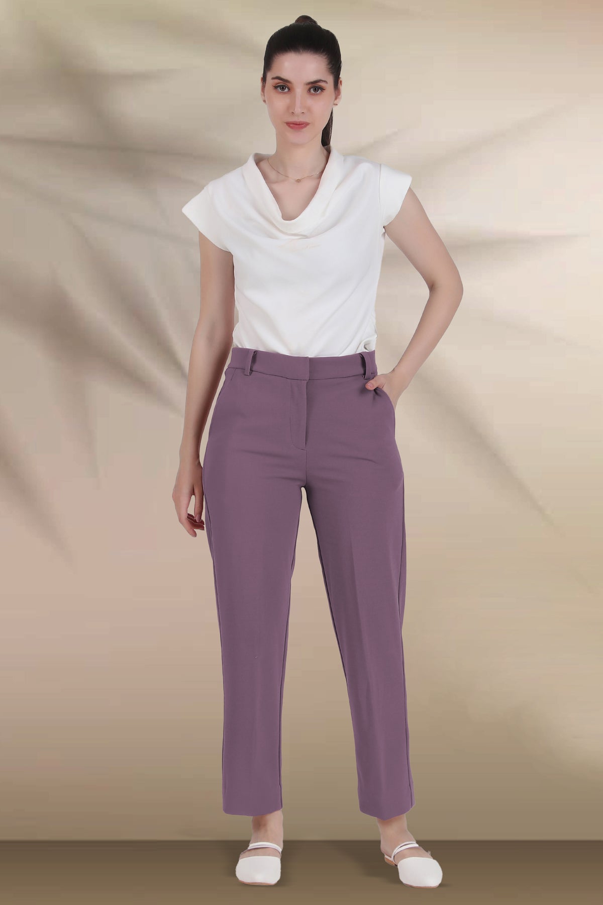 Straight Fit Formal Trousers, Dusky Mauve