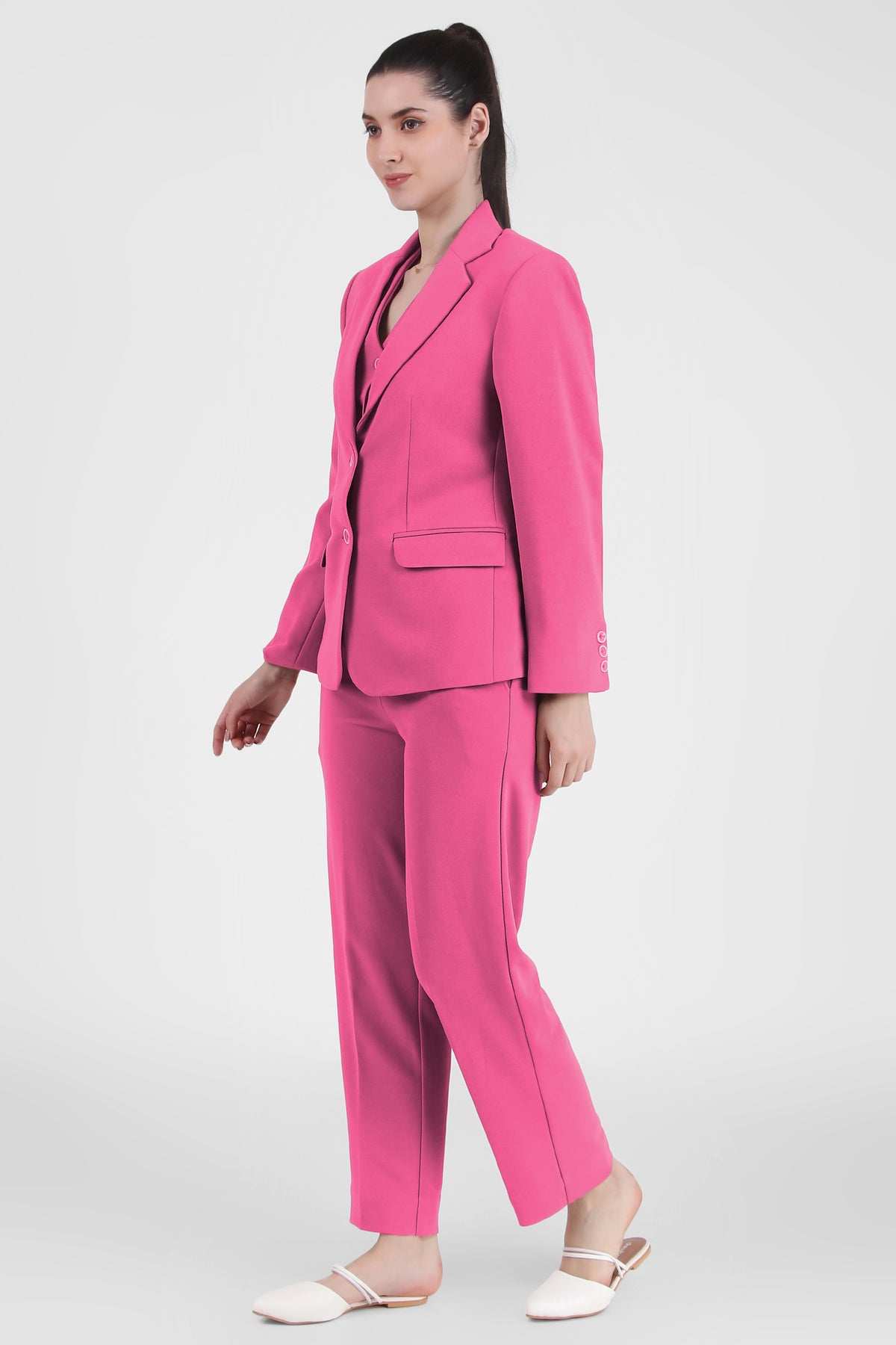 Power : 3 Piece Suit Set : Waistcoat Blazer Pant in Fuchsia