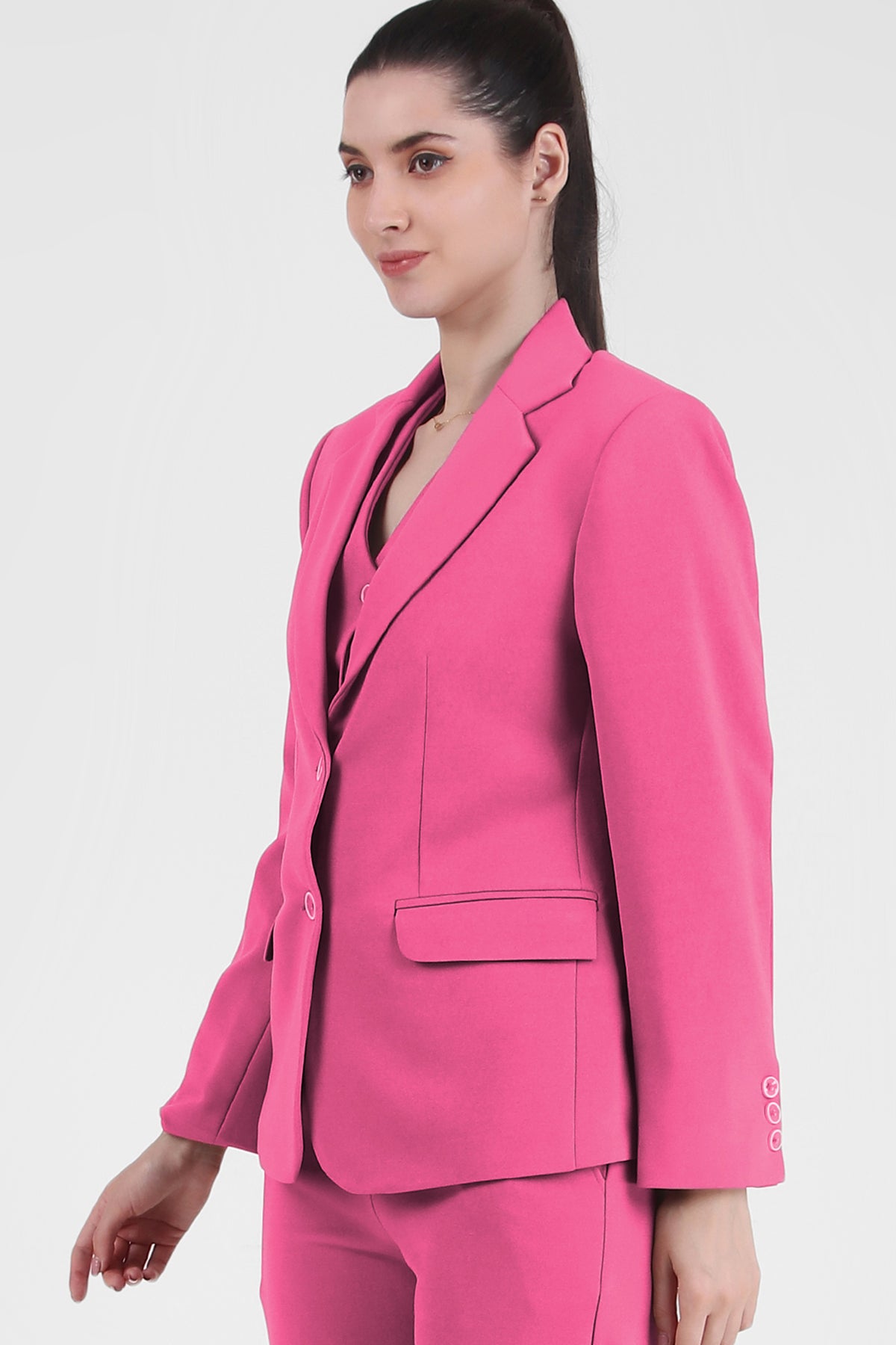 Stretch Crepe Single Breasted Blazer, Pink