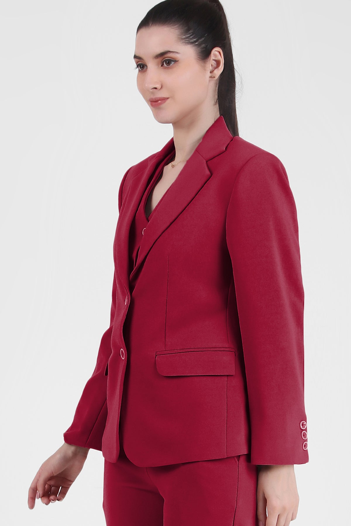 Stretch Crepe Single Breasted Blazer, Red