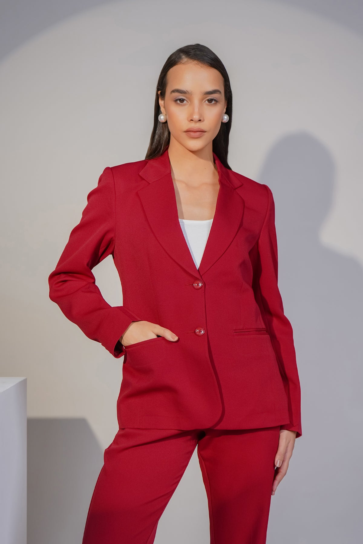 Eternal Office Blazer with Pants Power Suit, Red