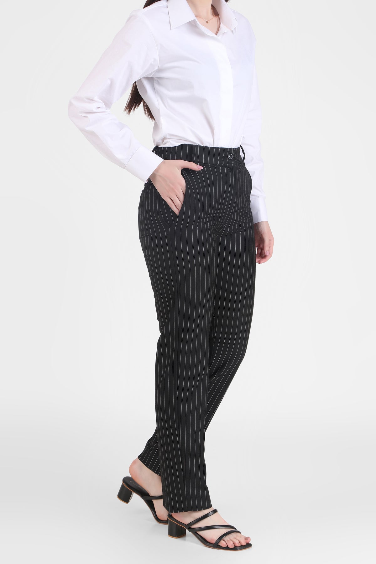 Tapered Fit Pants (High Rise), Pinstripe Black – Charcoal Threads