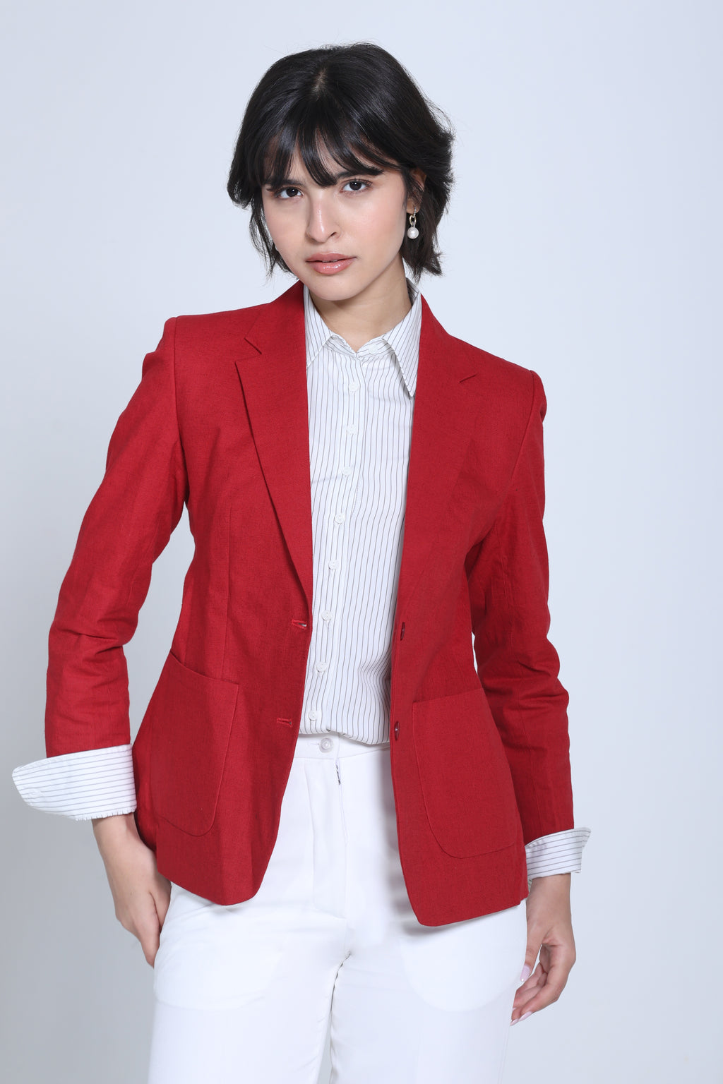 Classic Structure Belgian Linen Blazer – Red