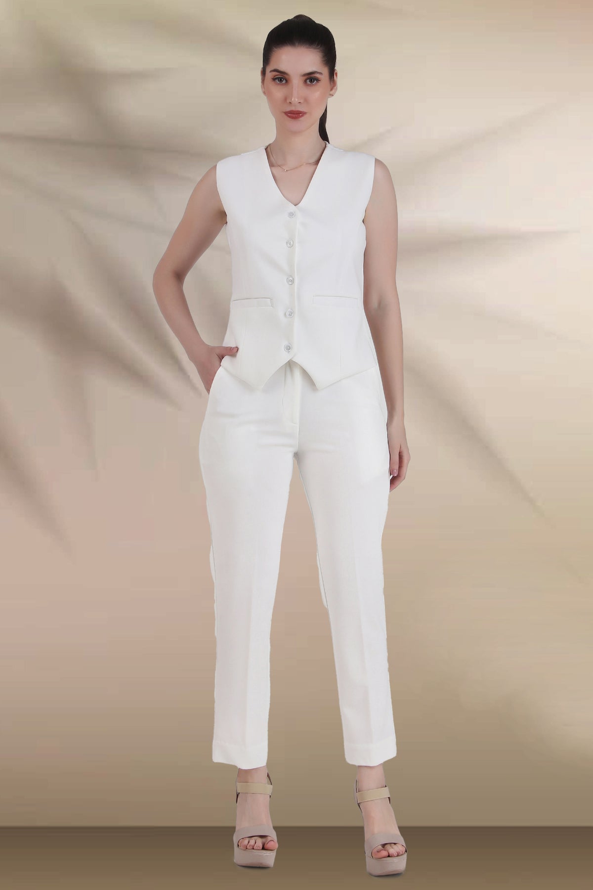 Waistcoat And Trousers Co-ord Set - Ivory