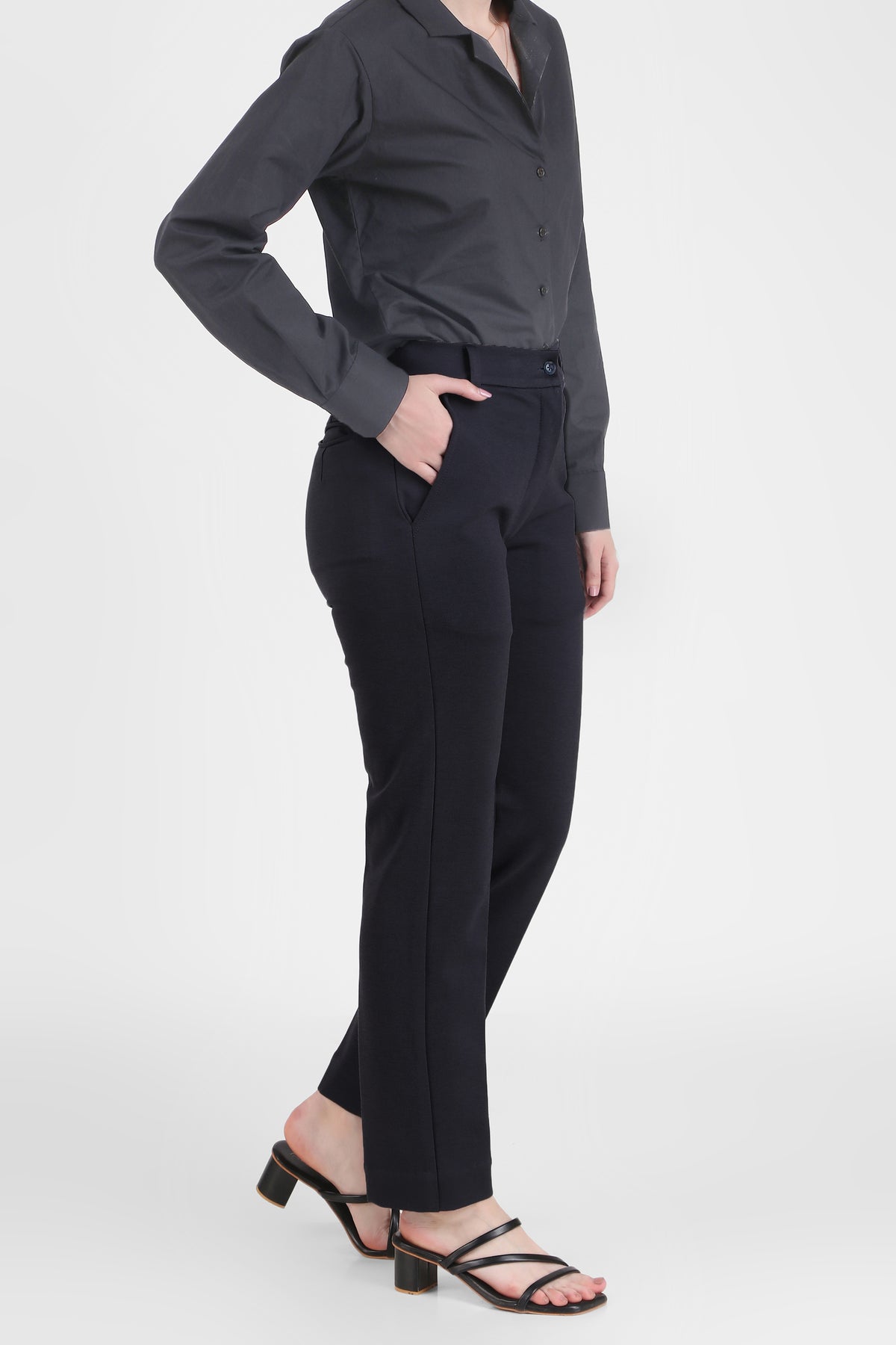 Tapered Fit Stretch Pants (High Rise), Black