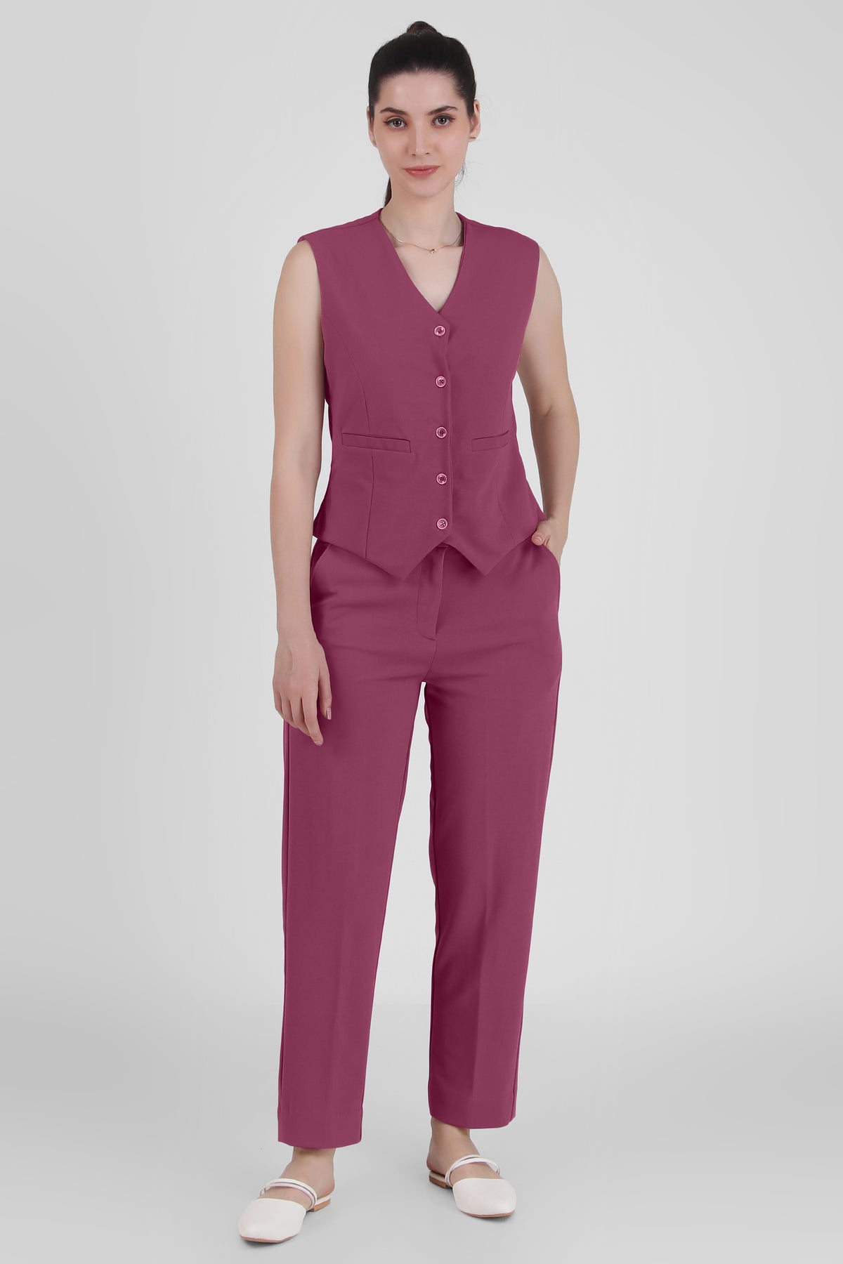 V Neck Tailored Waistcoat, Dusky Mauve