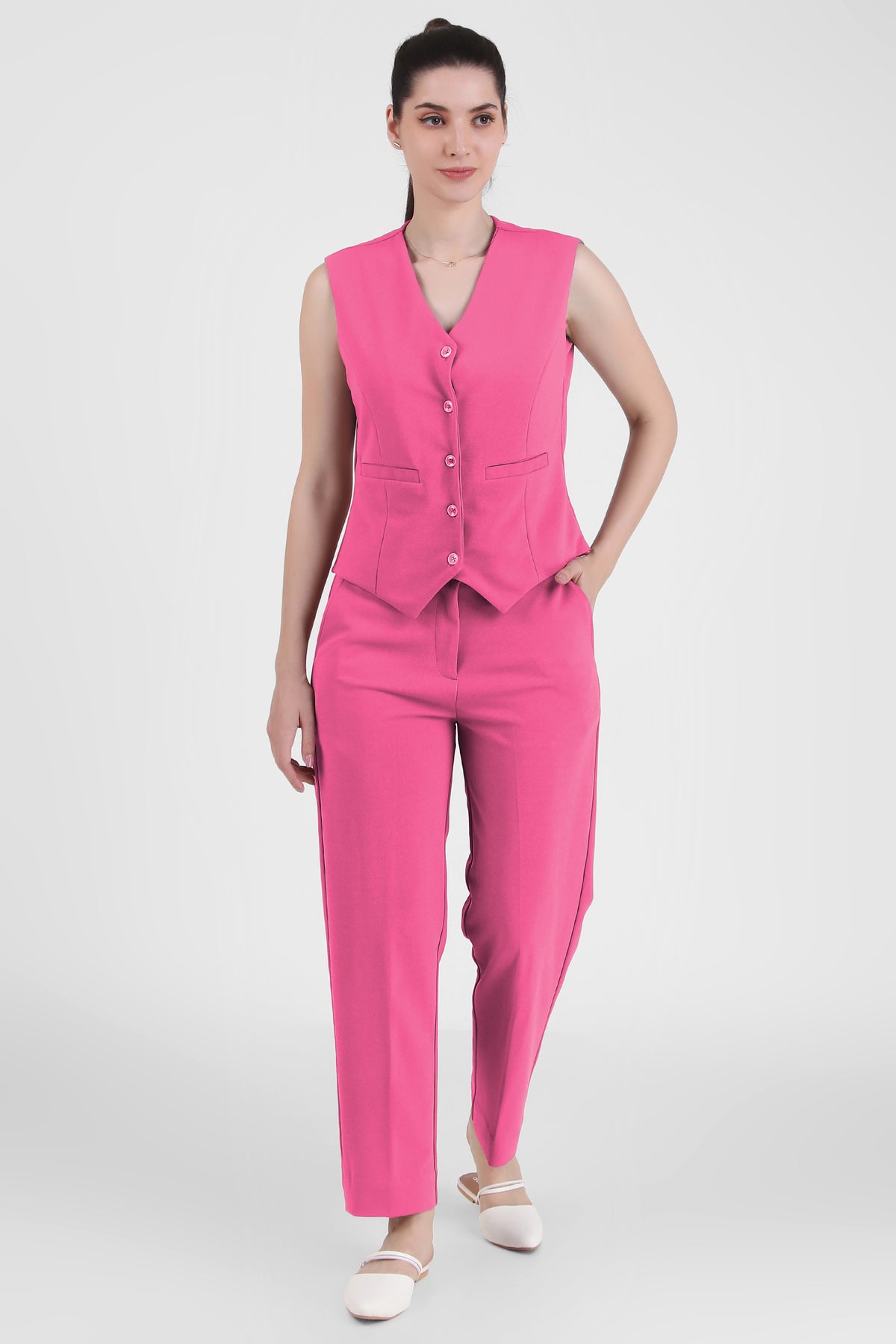 Power : 3 Piece Suit Set : Waistcoat Blazer Pant in Fuchsia