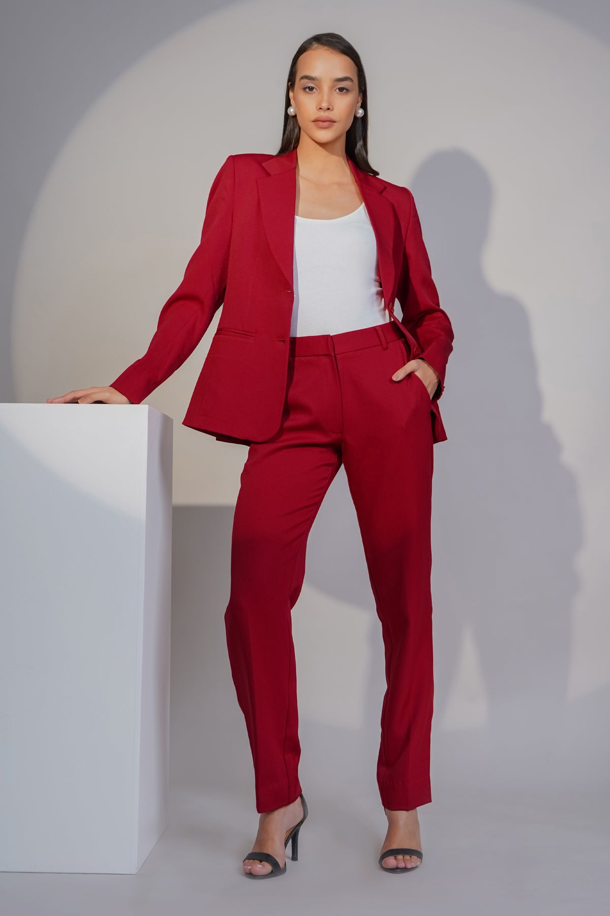 Eternal Office Blazer with Pants Power Suit, Red