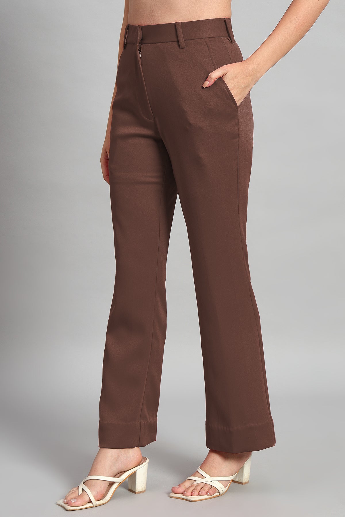 Flared Bootcut Trousers, Brown