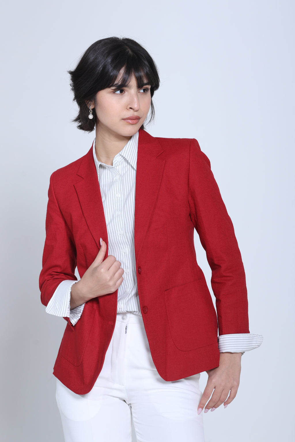 Classic Structure Belgian Linen Blazer – Red